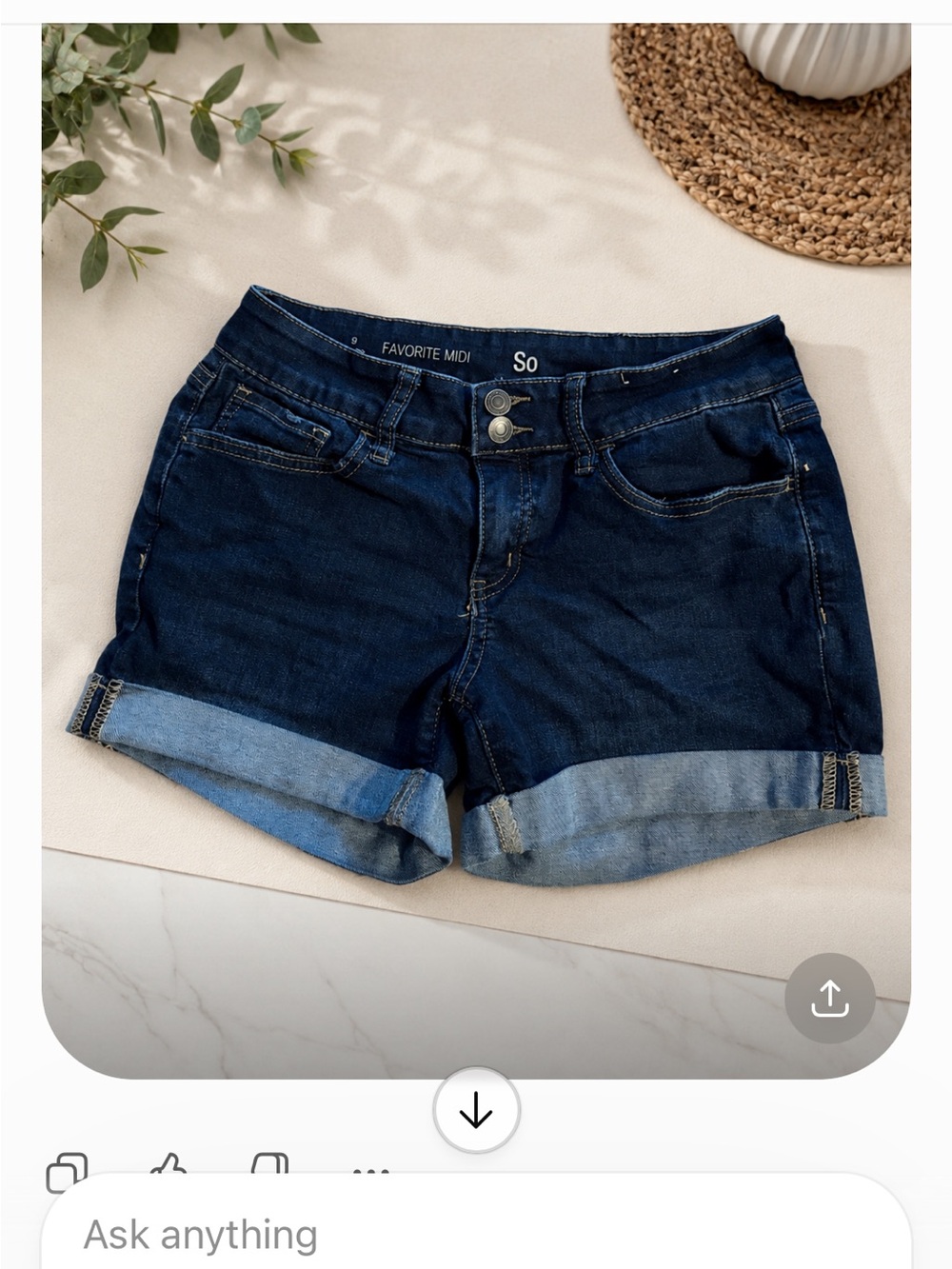 SO Dark Blue and Light Blue Cuffed Denim Shorts
